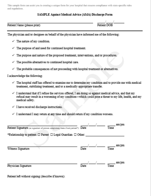 Against Medical Advice Discharge Form