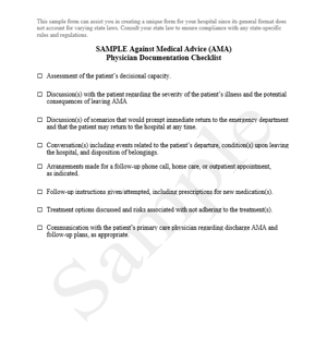 Against Medical Advice Physician Documentation Checklist