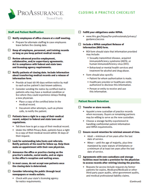 Closing a Practice Checklist