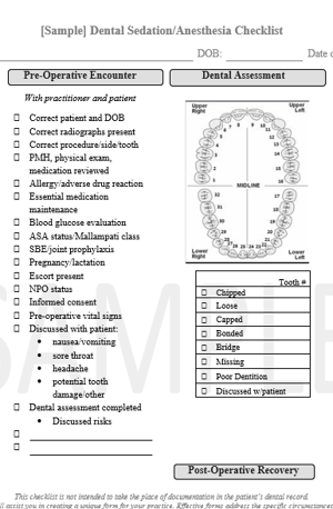 Dental Sedation Anesthia Checklist