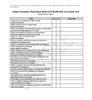 Emergency Department Behavioral Health Risk Assessment Checklist