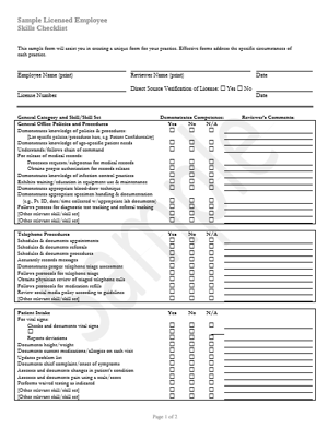 Licensed Emlpoyee Skills Checklist