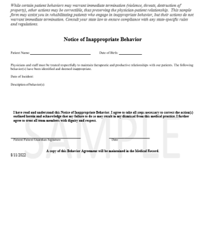 Notice of Inappropriate Behavior Form