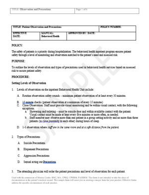 Observation and Precautions Form