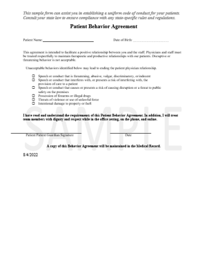 Patient Behavior Agreement Form
