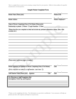 Patient Complaint Form