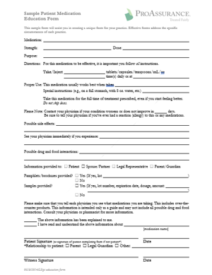 Patient Medication Education Form