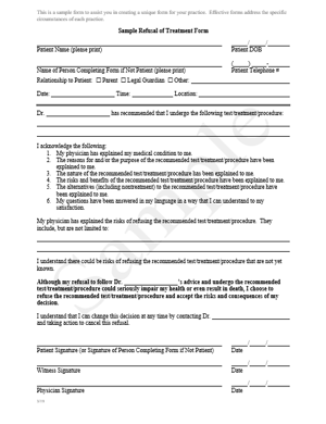 Refusal of Treatment Form