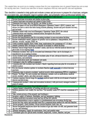 Senior Care Huricanne Preparedness Checklist