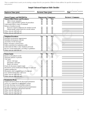 Unlicensed Employee Skills Checklist